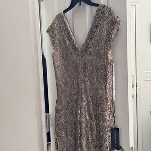 Tadashi Shoji Metallic Lace Elegant Gown, NEW